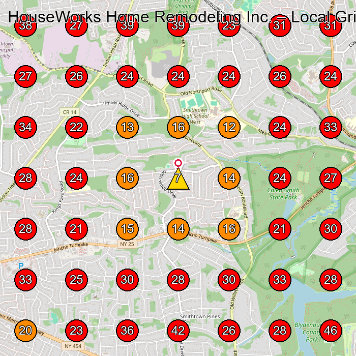 HouseWorks Home Remodeling Inc. GeoGrid visibility map for General Contractor in Smithtown